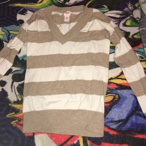 White and gold brown stripped sweater shirt